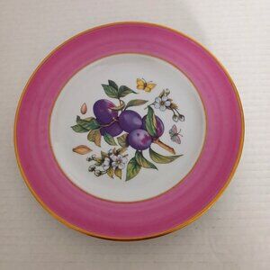 St. Limoges 7.5" Porcelain Plate Plum Fruit Center Mauve Rim Gold Trim
